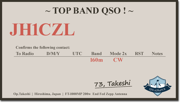 QSL@JR4PUR #662 - TOP BAND QSO!