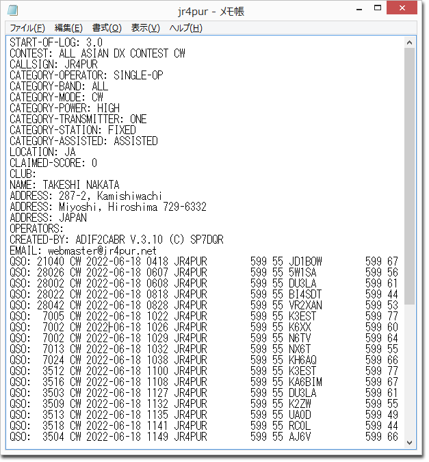 All Asian DX Contest, CWに参加しました