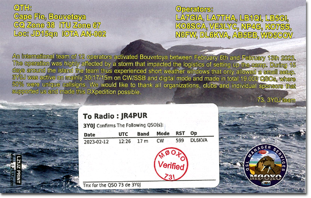 3Y0J - Bouvet Island（ブーベ島）のQSLカードが届きました