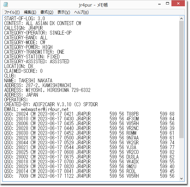 All Asian DX Contest, CWに参加しました